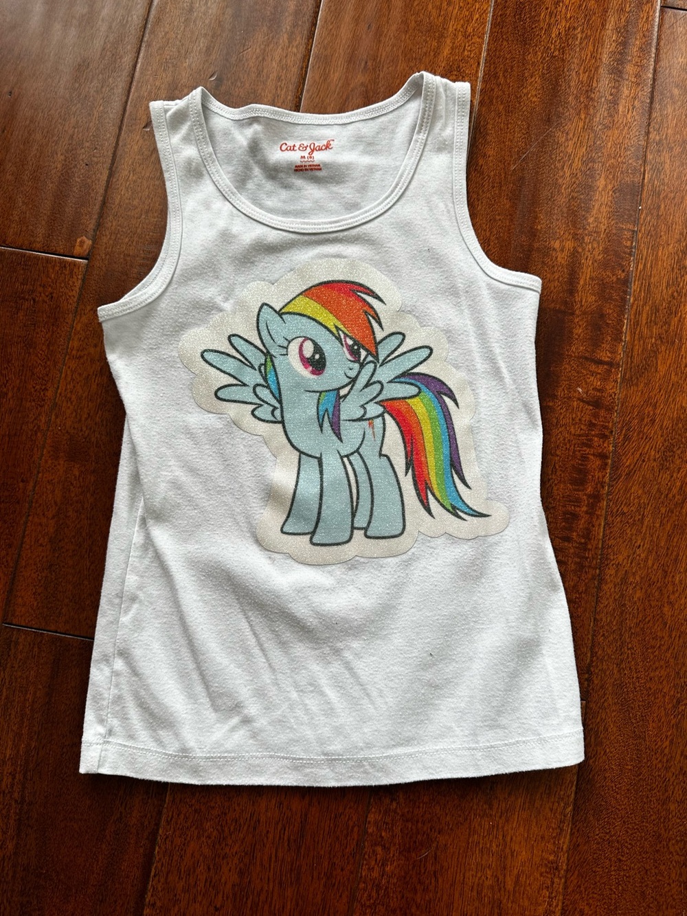 Custom sparkly Rainbow Dash Cat & Jack Girls' White Tank Top